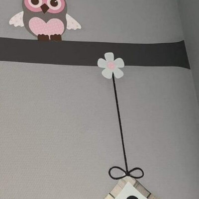 Behang muursticker babykamer bloem mintgroen met roze.