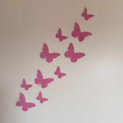 Behang muursticker 3d vlinders babykamer kinderkamer fel roze.