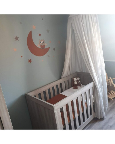 Behang (muur)sticker babykamer Uil op de maan met sterren - roestbruin