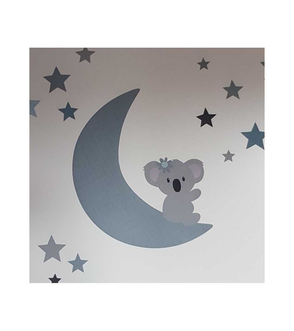 behangsticker zittende koala op de maan  met sterren oud groen stone green