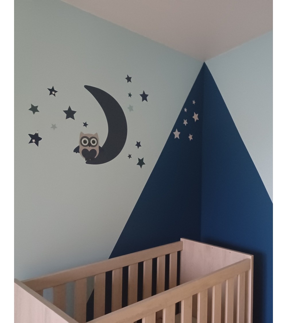 uil op de maan met sterren donkerblauw.