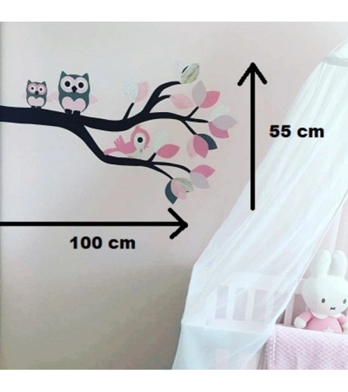 Behangsticker tak met uilen licht roze.