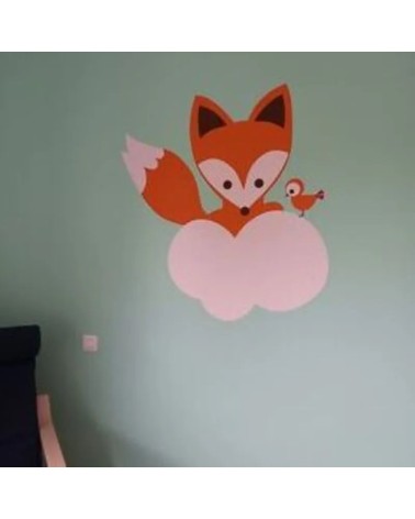 Behangsticker kinderkamer vos op wolk met vogel.