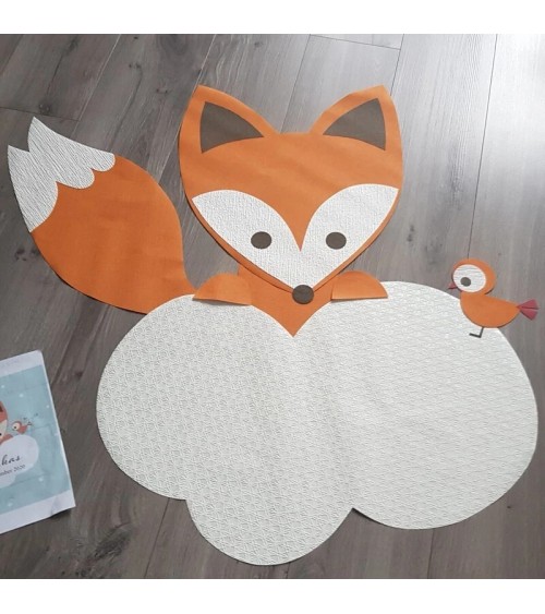 Behangsticker kinderkamer vos op wolk met vogel.