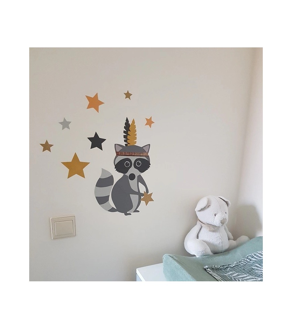 Behang muursticker kinderkamer Wasbeer met verentooi