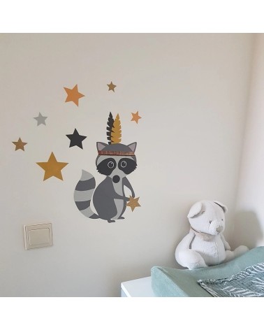 Behang muursticker kinderkamer Wasbeer met verentooi