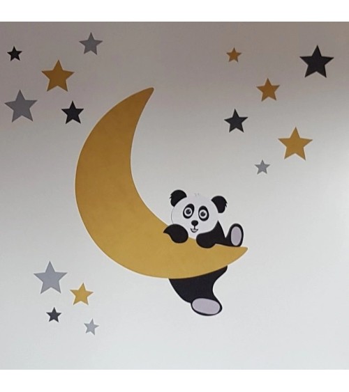 Behangsticker babykamer Hangende pandabeer op maan
