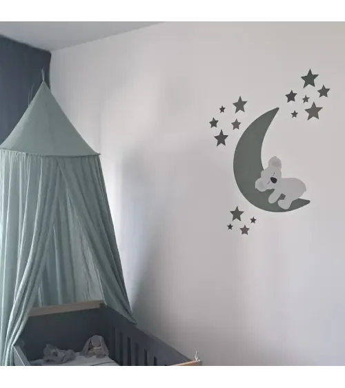 Behang (muur)sticker Slapende koalabeer op de maan met sterren