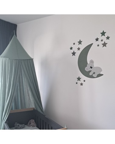 Muursticker behang slapende koalabeer op de maan oud groen.