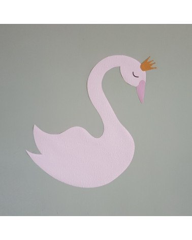 Behangmuursticker kinderkamer enkele zwaan rechts kijkend met kroon.