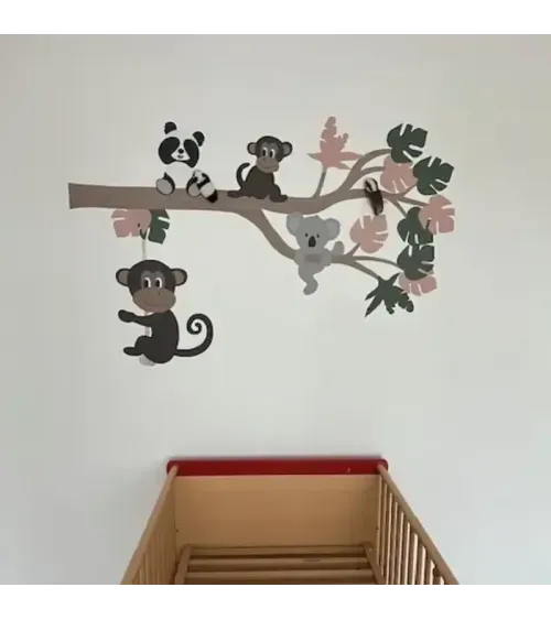 Muursticker jungle tak oud roze en groen meisjeskamer.