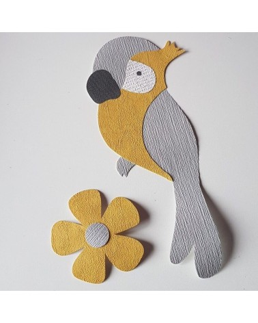 Papegaai behangsticker grijs en okergeel