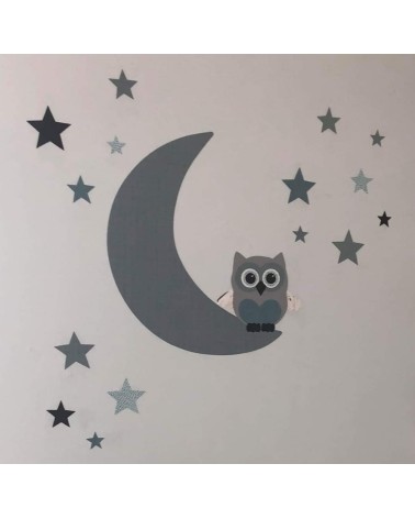 Behangsticker uil op de maan oudgroen