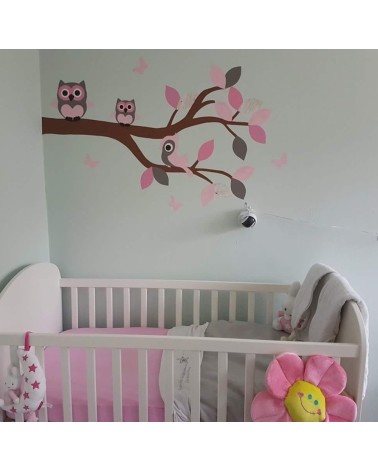 Tak roze met uiltjes muurdecoratie babykamer meisjes.