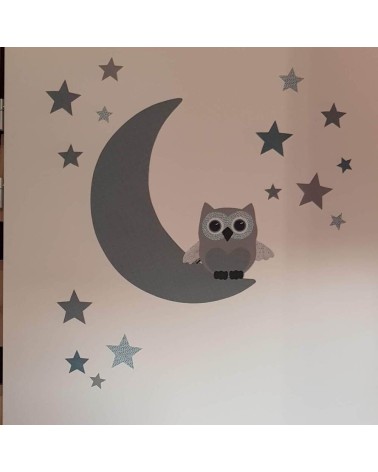 Behangsticker babykamer uiltje op de maan oud groen