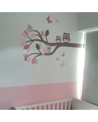 Behangsticker meisjes babykamer tak met uilen roze.