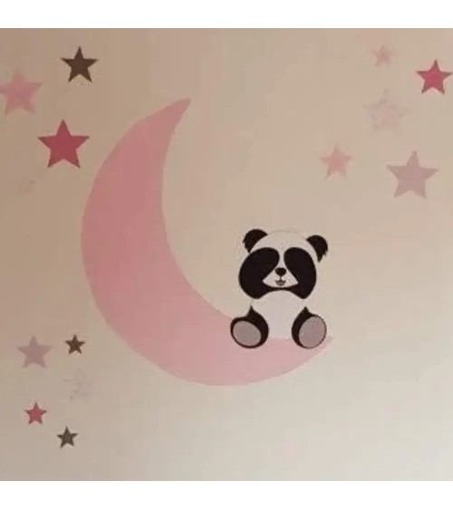Behangsticker zittende pandabeer op de maan okergeel in terracotta babykamer.