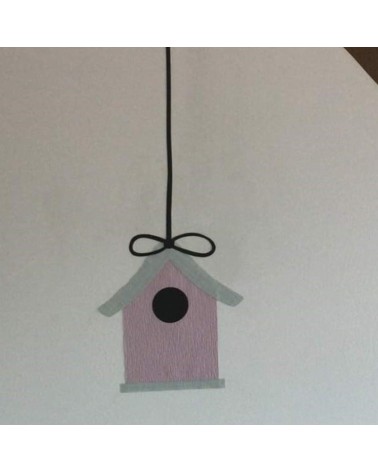 Muursticker behang vogelhuisje oudroze en mintgroen.