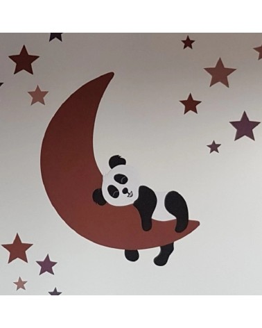 Behang muursticker babykamer slapende pandabeer op de maan roest.
