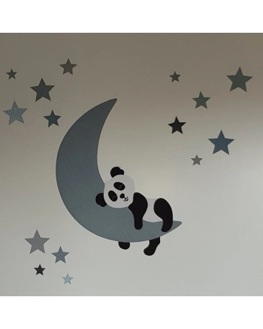 Behang muursticker babykamer slapende pandabeer op de maan oudgroen.