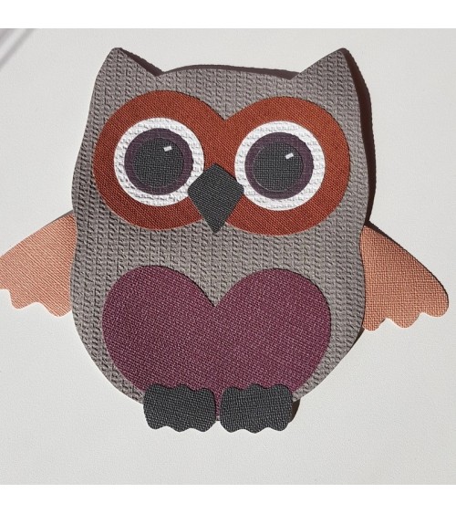 Muursticker behang uil groot mintgroen, grijs, okergeel.