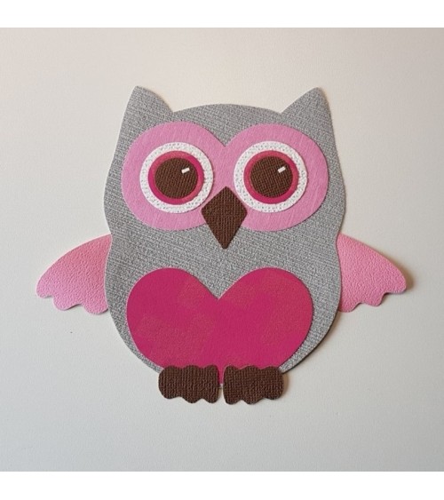 Muursticker behang uil groot mintgroen, grijs, okergeel.