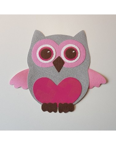 Muursticker behang uil groot fel roze.