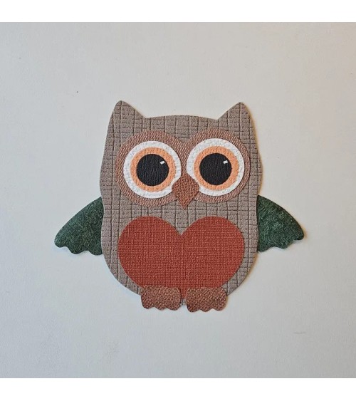 Muursticker behang uil groot mintgroen, grijs, okergeel.