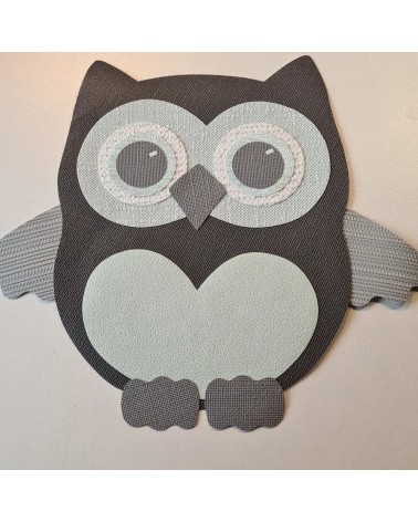 Muursticker behang uil groot grijs en mintgroen.