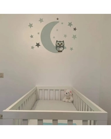 Behangsticker uiltje op de maan mint.