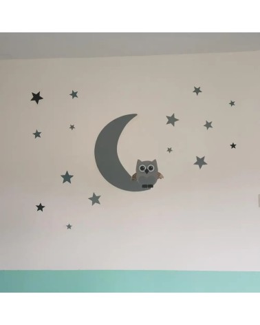 Behangsticker babykamer uil op de maan oud groen.