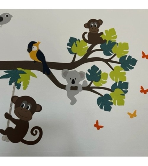 Behangmuursticker jungletak babykamer met grote aap.
