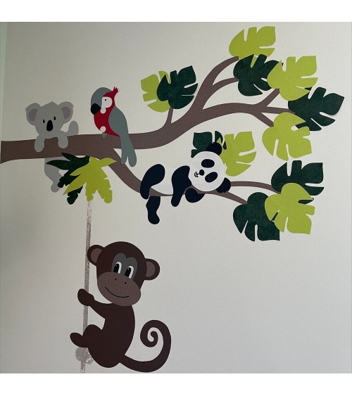 Behangmuursticker jungletak babykamer met grote aap.