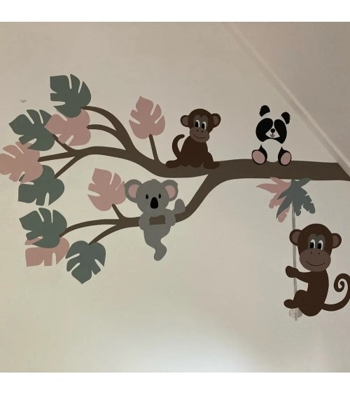 Behangmuursticker jungletak babykamer met grote aap.