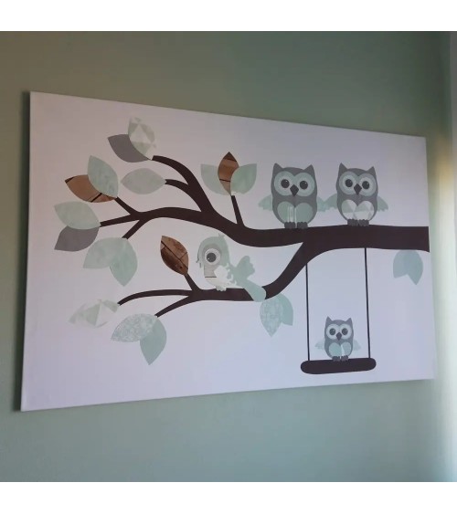 Behangsticker babykamer tak met uiltjes mintgroen.