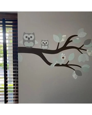 Behangsticker tak met uiltjes mintgroen