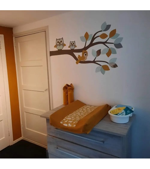 Behangsticker babykamer tak met uiltjes mintgroen.