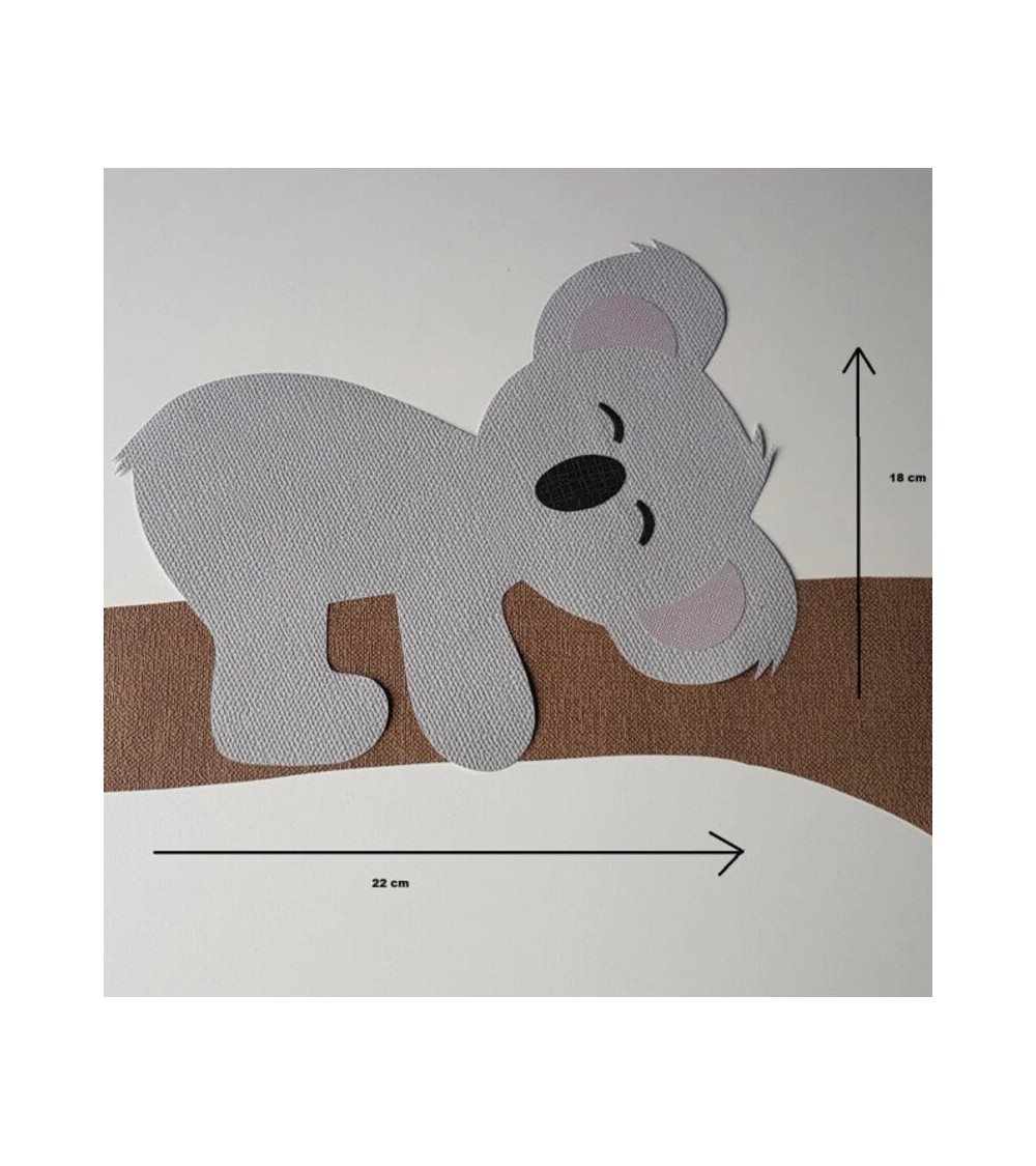 Behangsticker slapend koalabeertje met afmetingen.