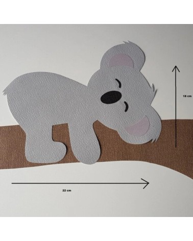 Behangsticker slapend koalabeertje met afmetingen.