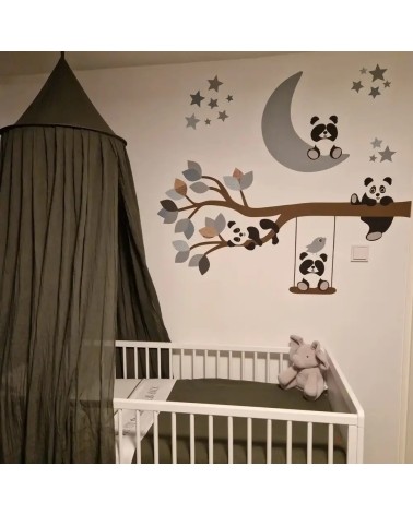 Combi deal set behangstickers babykamer panda op man en pandatak in oudgroen.