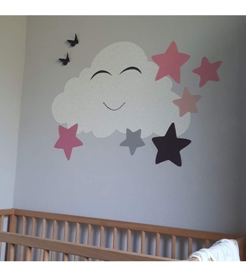 Behangsticker kinderkamer wolk met sterren in de kleuren terracotta en roestbruin.
