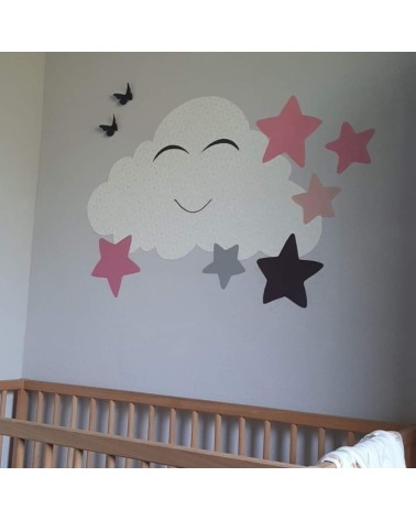 Behangsticker wolk met sterren en vlinders