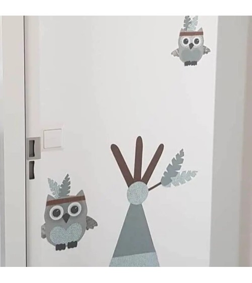 Behangsticker indianen uil grijs