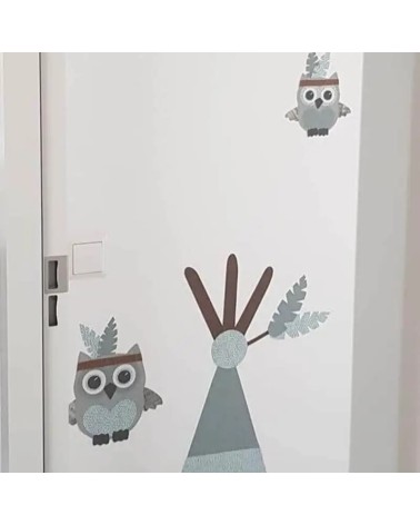 Behangstickers indianen uilen oudgroen met tipi tent.