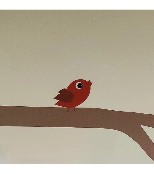 Behang muursticker vliegend vogeltje fel roze.