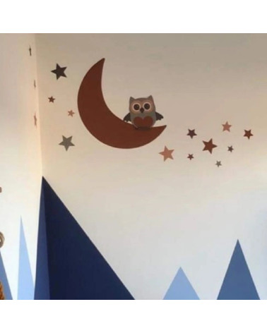 Behang muursticker babykamer uil op de maan roest.