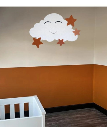 Behangsticker kinderkamer wolk met sterren in de kleuren terracotta en roestbruin.
