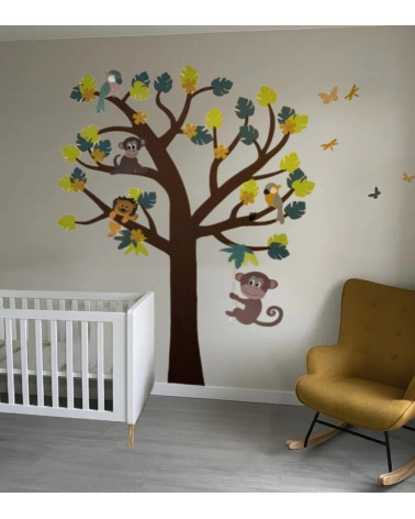 Behangsticker kinderkamer jungle boom met jungle dieren.