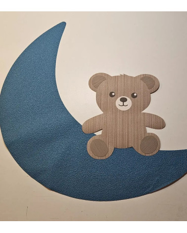 Behangsticker zittend teddybeertje op een maan muurdecoratie babykamer.