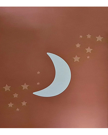 Muursticker behang witte maan met gouden sterren.